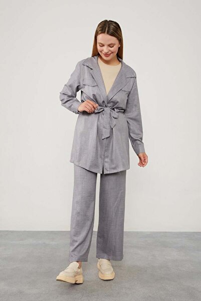 Levidor Σετ μπουφάν από ανθρακί με πέτρινο κέντημα γιακά