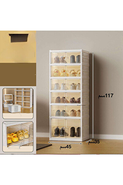 Concept Home 6-Layer Wide Shoe Organizer, Holds 12 Shoes, Transparent Window, White/Clear