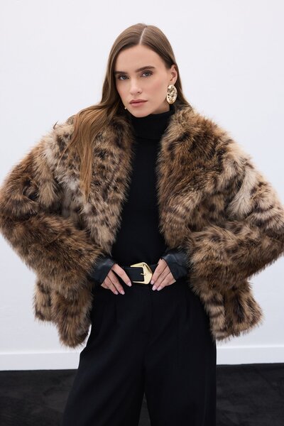 Sateen Leopar Desenli Kürk - Leopar