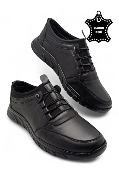 MAGIC SHOES Black Genuine Leather Men's Sneaker Shoes