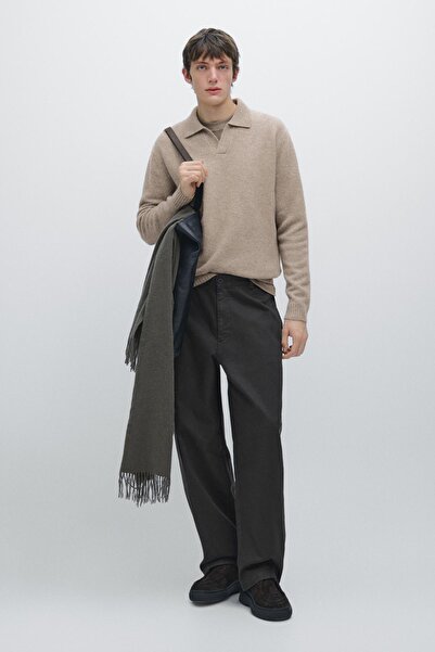 Massimo Dutti Yün karışımlı V yaka polo yaka kazak