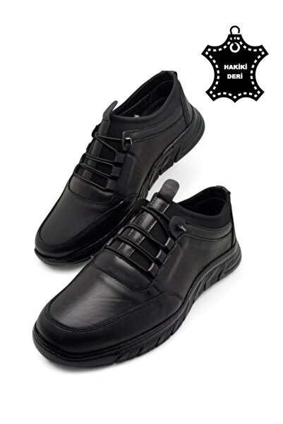 MAGIC SHOES Black Genuine Leather Men's Sneaker Shoes