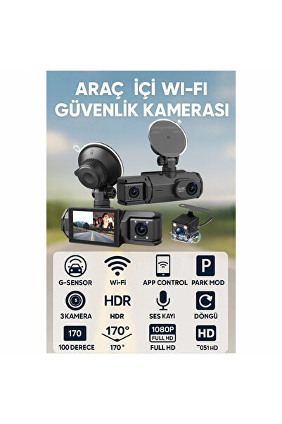 TAKKOLAY Premıum 1080P Araç Içi 3 Kameralı LCD Ekranlı Gece Görüşlü , G-Sensö...