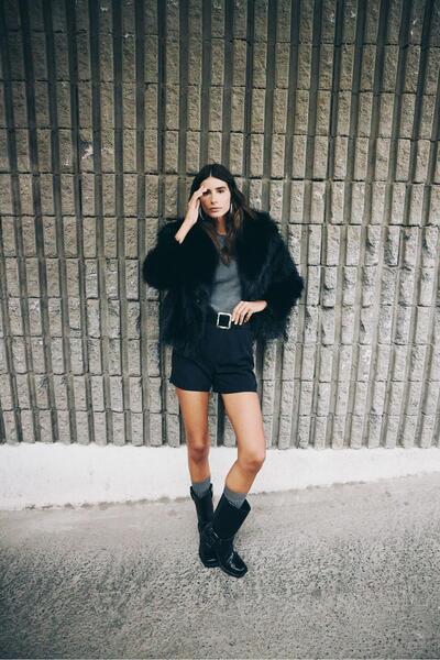 Sateen Yakalı Kürk - Siyah