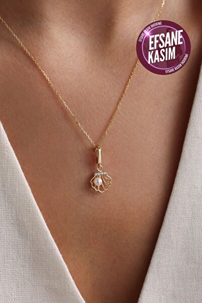 Gianfranco 14 Ayar Altın İnci & Deniz Kabuğu Shell Kilitli Charm Kolye