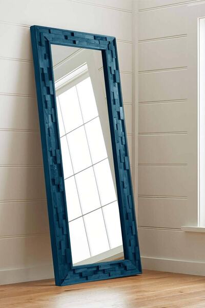 bluecape Jenga Mavi Doğal Ağaç 58x148 Cm Tahta Parçacıklı Dekoratif Ayna