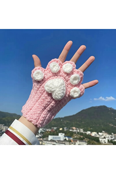 TRENDİN YOLU Flexible Winter Pink Paw Gloves Trend