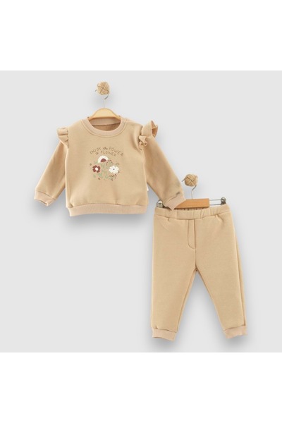 Necix's Flower Printed Sleeves with Ruffles Three Yarn Shar Fleece-Lined t To...