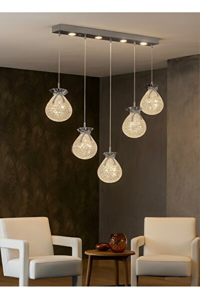 Avize 5Lİ SIRALI KROM KURDELE KUMANDALI