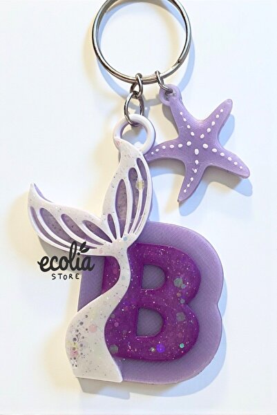 ecolia store Purple Mermaid Themed Tail Letter Keychain – Silvery Shiny Special Design Accessory