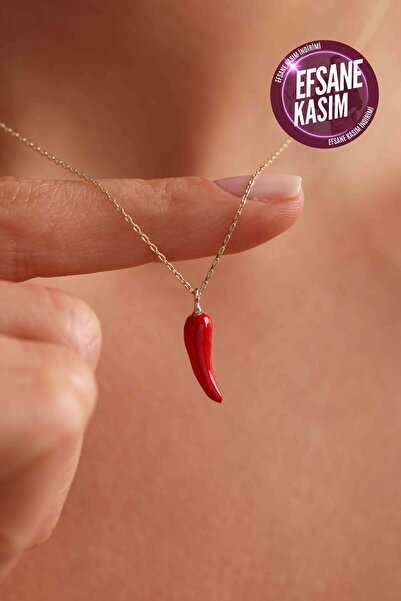 Gianfranco 14 Ayar Altın Mineli Kırmızı Biber Şans Kolye