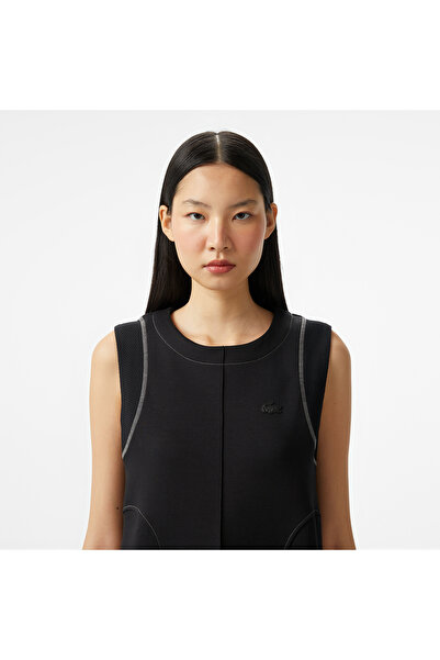 Lacoste Kadın Relaxed Fit Kolsuz Bisiklet Yaka Siyah Elbise