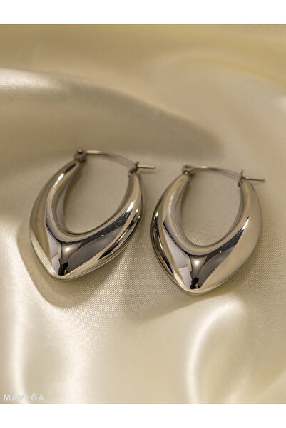 MAVEGA Çelik Oval Bombeli Damla Model Halka Küpe Yüksek Kalite Kararmaz