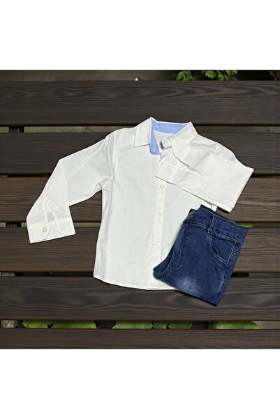 RYZE ÇOCUK Shirted Denim Three-Piece Bottom-Up Set Navy Blue