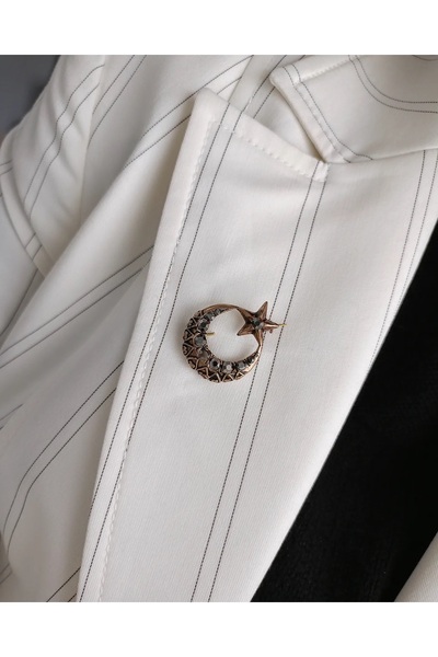 LENTE AKSESUAR Bronz Ay Yıldız Broş, Kadın Yaka iğnesi