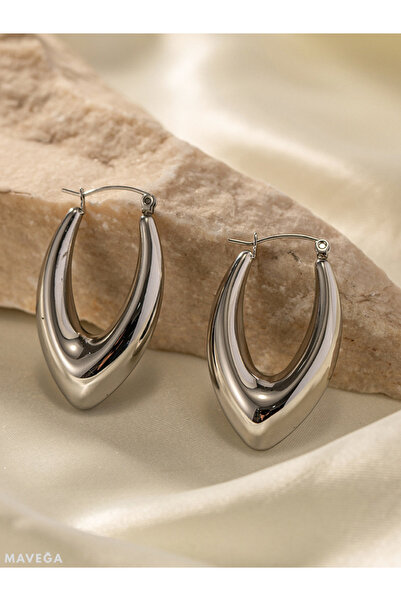 MAVEGA Çelik Oval Bombeli Damla Model Halka Küpe Yüksek Kalite Kararmaz