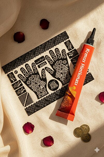 Metler Henna Hint Kınası Kırmızı Ve El Süsleme Şablonu Hint Kınası Seti -Hint Kınası&Kına Deseni 2'Li Set