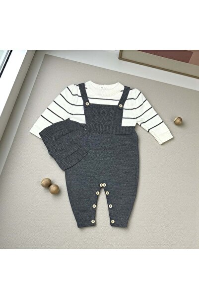 RYZE ÇOCUK Stripe Detail Beret Knitwear Jumpsuit Anthracite