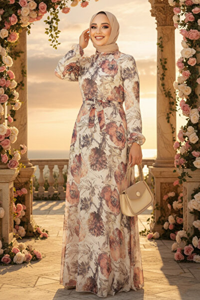 Neva Style Сукня з квітковим візерунком, екрю, з покриттям для голови 279052e