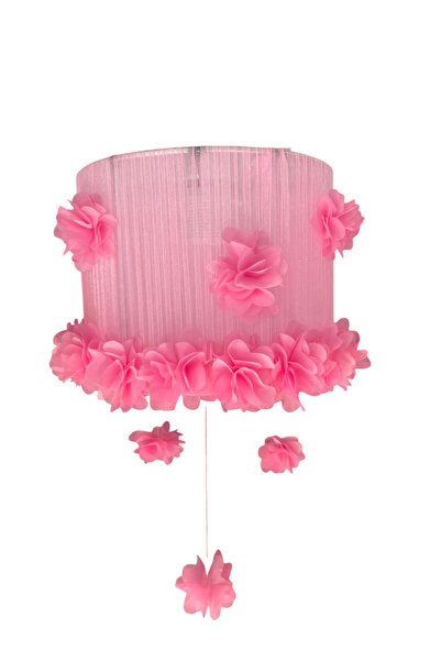 Nova Dizayn Pembe Gül Temalı Kurdela Sargılı Sarkıt Avize - Kız Bebek .Kız Çocuk Odası