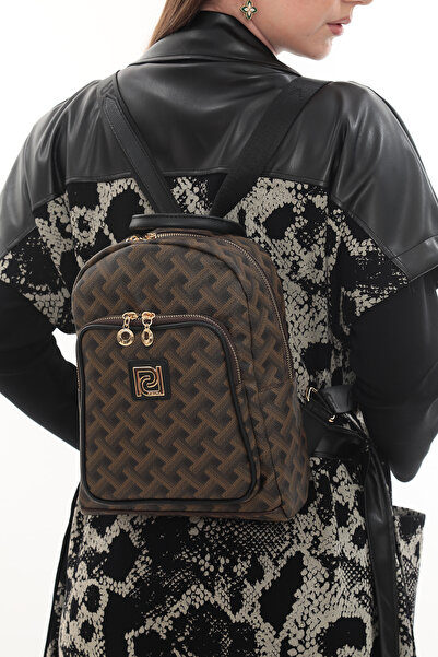 Piedra Kahve Renk 3 Boyutlu Desenli Suni Deri Materyal Çok Amaçlı Sırt Çantası