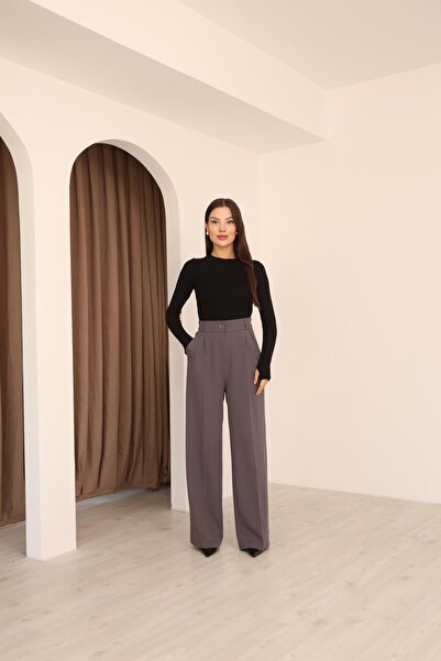 Hazel Kadın Antrasit Arkası Lastikli Palazzo Pantolon