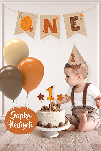 Hey Parti مجموعة حفلات أعياد الميلاد ذات الطابع البوهيمي البسيط (بانر، 7 بالونات، زينة الكيك) لمفهوم عيد الميلاد