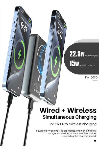 Lenyes PW1001D Wireless Powerbank PD 22.5W Gray