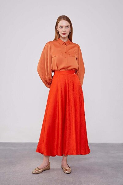 Levidor Orange Satin Crochet Skirt
