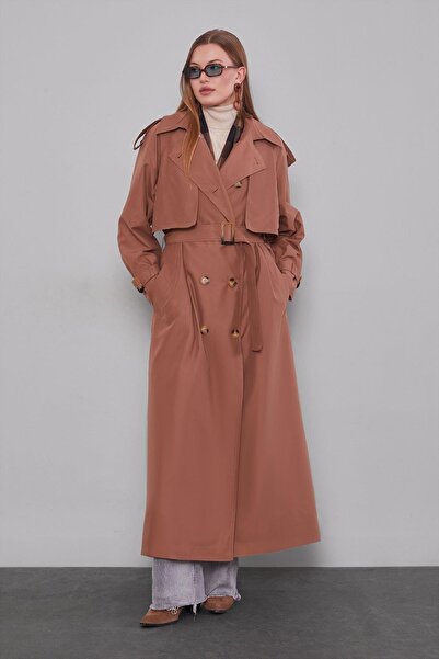 Levidor Coffee Belt Detailed Trench Coat