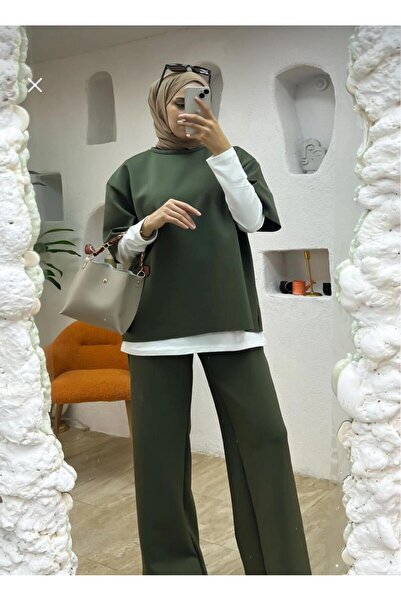 New Lune Women's Clothing 3-Piece Set, Scuba Fabric, High-Waist Pants with Pockets and Wide Legs, Casual Stylish Combination