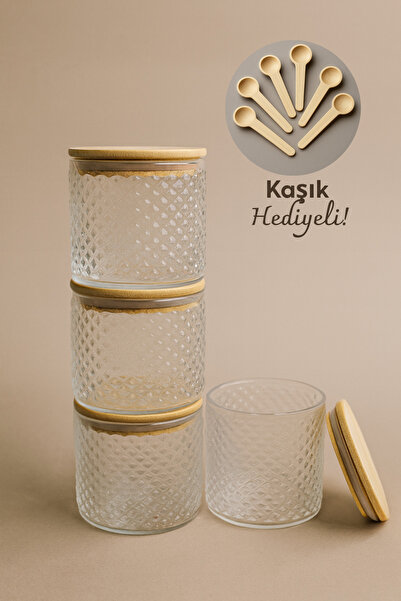 Fhilli Siena- 4-Piece Glass Storage Container with Bamboo Lid 375 Cc