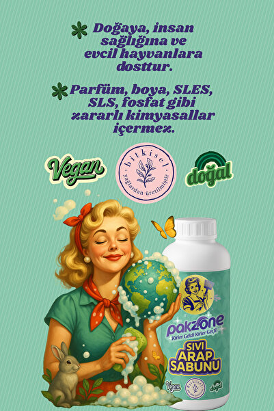 Pakzone %100 Doğal Sıvı Arap Sabunu Bitkisel Vegan 1000 ml