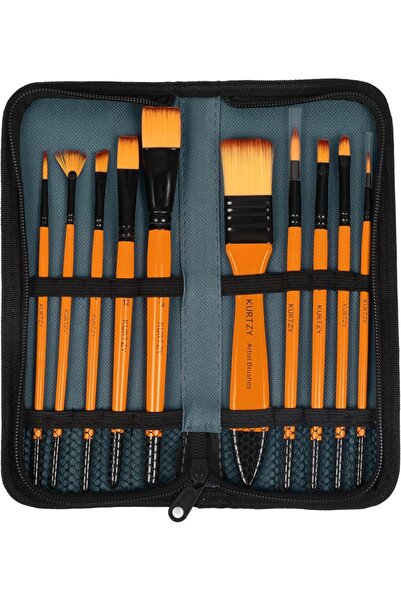 KURTZY Set de 10 pensule de pictură, cutie de depozitare, nailon, diverse dim...