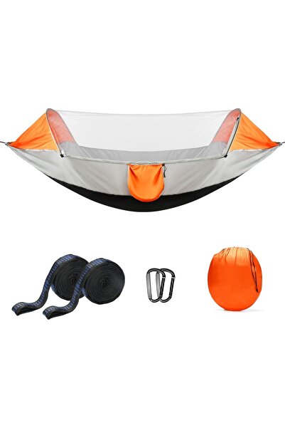 Belle Vous Camping hammock with mosquito net, 210T Nylon material, 250x80 cm, Grey/Orange