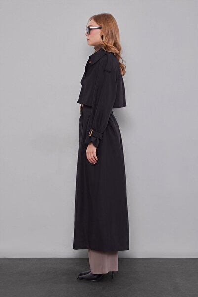 Levidor Siyah Kemer Detaylı Trençkot