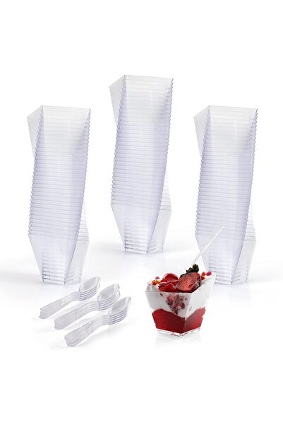 Belle Vous Set de 100 de mini pahare pentru desert, cu 100 de lichioruri, reutilizabile, 60 ml, plastic, transparente