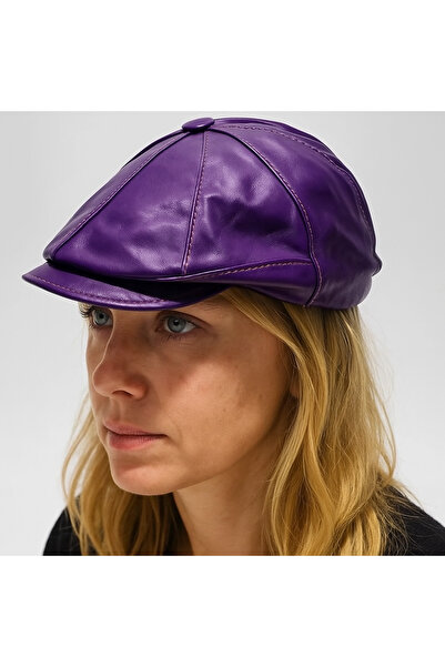 PaminBags Aksesuar Hakiki Deri Parçalı Kasket Şapka