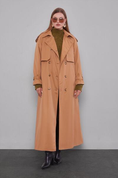 Levidor Camel Belt Detailed Trench Coat