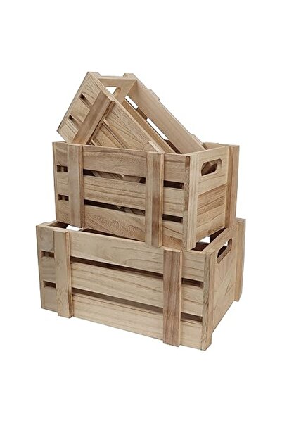 Belle Vous Σετ 3 ξύλινων κουτιών με χερούλια, 3 μεγέθη S/M/L, για αποθήκευση ...