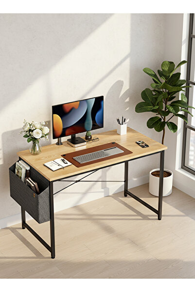 AGD Modern and simple computer desk, 100cm gaming desk, writing and study desk with side bag