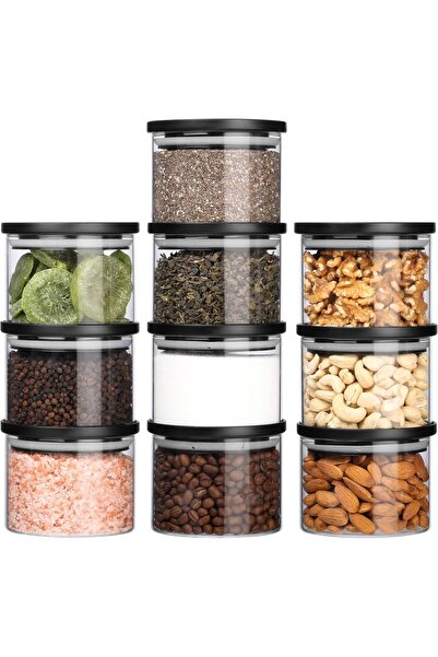 Belle Vous Set de 10 recipiente de depozitare, 160 ml, 9,5 x 8 cm, sticlă, capac etanș din silicon, transparent