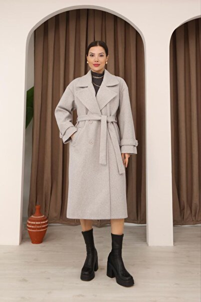 POP STORY Women's Oversize Belted Wool Cashmere Long Coat
