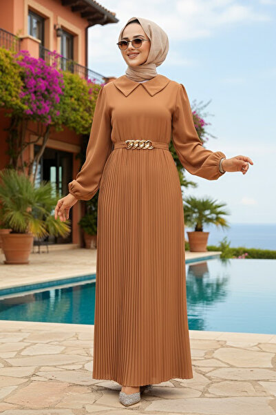 Neva Style Rochie Hijab Biscuit plisată 34320bs