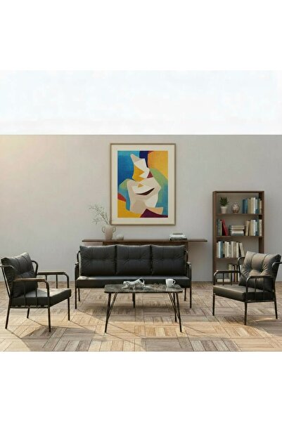 ARYANS HOME Siyah Deri Metal Ofis Koltuk Takımı Büro Koltuk Ve Kanepeleri Bek...