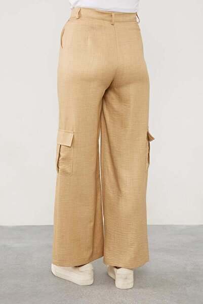 Levidor Παντελόνι Cargo από λινό σε μπεζ χρώμα