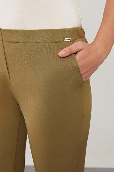 Levidor Khaki Colored Elastic Waist and Pocket Detailed Trousers