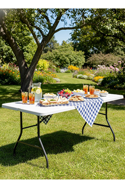 AGD Rectangular Folding Plastic Table for All Indoor and Outdoor Occasions 74x70x180 cm / White