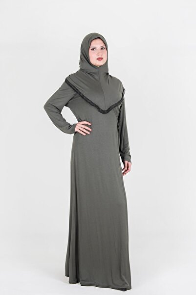 Nisrina Collection Larin Kapüşonlu Bağlamalı Pamuklu Penye Namaz Elbisesi