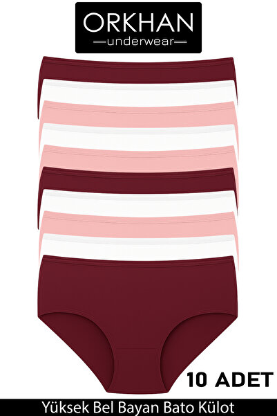 ORKHAN Women's Panties, High Waist Panties, Women's Cotton, Daily Bato, Soft Fabric, Kilot, Slip, Combed Cotton 10 Pcs